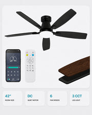Black FancyMay AeroGlow 42-inch low-profile ceiling fan with LED light