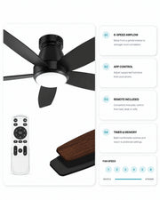 Black AeroGlow ceiling fan light with six-speed app and remote control