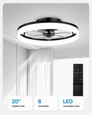 Black FancyMay MiniGlow 20-inch low-profile ceiling fan with LED light