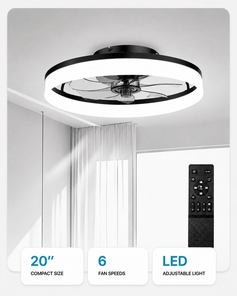 MiniGlow 20 inch black smart fan light