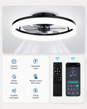 Black MiniGlow ceiling fan light with six-speed remote control