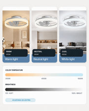 White MiniGlow ceiling fan with warm, neutral and cool adjustable LED lighting