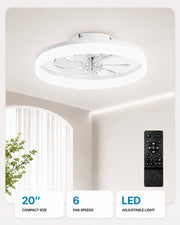 White FancyMay MiniGlow 20-inch low-profile ceiling fan with LED light