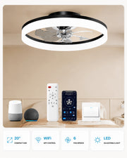 Black FancyMay MiniGlow Smart+ 20-inch low-profile WiFi ceiling fan light