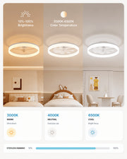 White MiniGlow Smart+ ceiling fan with adjustable LED lighting