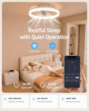 White MiniGlow Smart+ low-profile ceiling fan light designed for quiet comfort