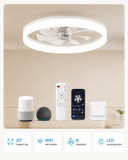 White FancyMay MiniGlow Smart+ 20-inch low-profile WiFi ceiling fan light